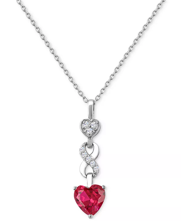 Кулон в форме сердца с выращенным в лаборатории рубином 1-1/3 карата и выращенным в лаборатории белым сапфиром 1/6 карата, ожерелье в форме сердца, знак бесконечности, из стерлингового серебра. Macy'S, ruby