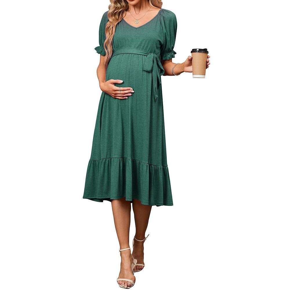 Платье для беременных с круглым вырезом и V-образным вырезом с короткими рукавами, платья миди для беременной женщины Clearlove, зеленый
Платье для беременных с круглым вырезом и V-образным вырезом с короткими рукавами, платья миди для беременной женщины Clearlove, зеленый