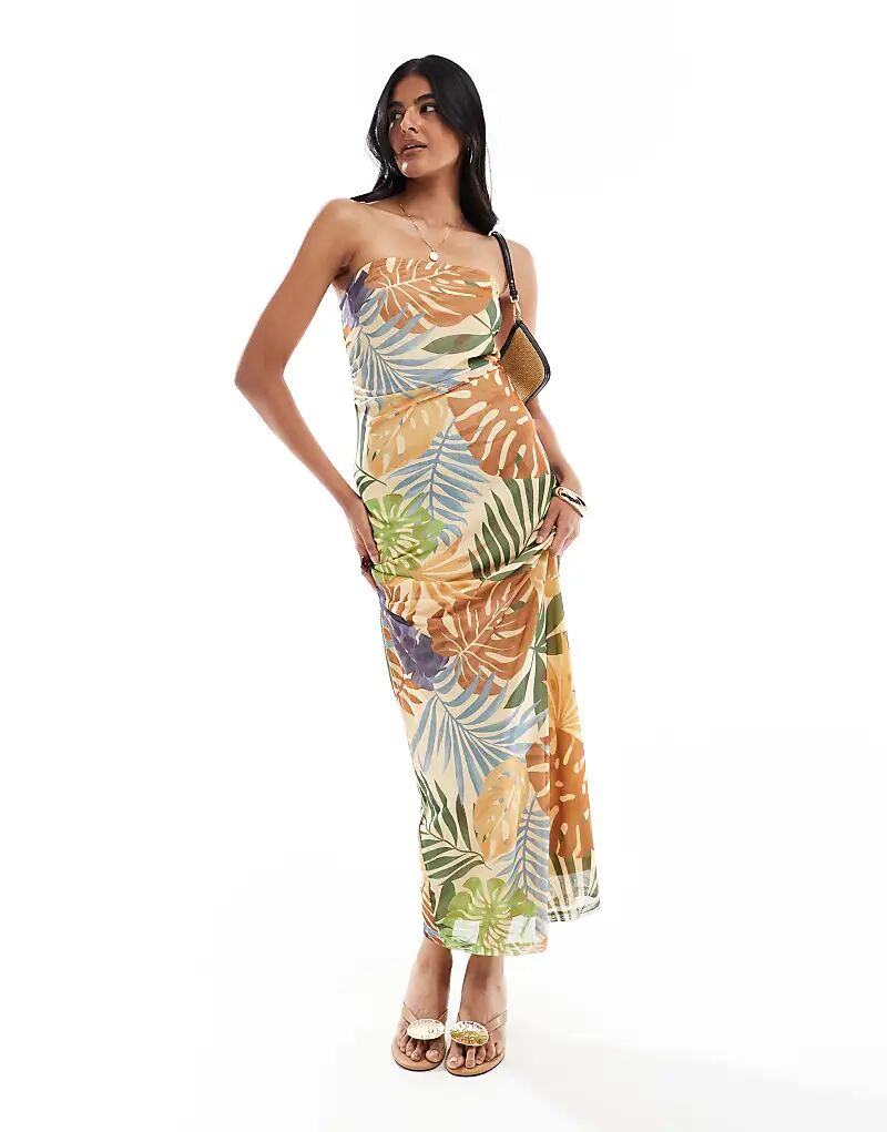 Длинное платье-бандо Vero Moda с сетчатым принтом в виде тропических пальм 
Длинное платье-бандо Vero Moda с сетчатым принтом в виде тропических пальм