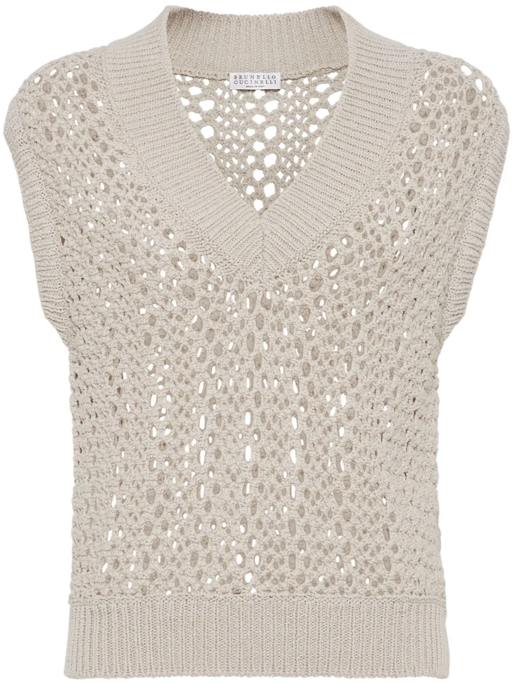 Топ рыхлой вязки без рукавов Brunello Cucinelli, нейтральный
Топ рыхлой вязки без рукавов Brunello Cucinelli, нейтральный