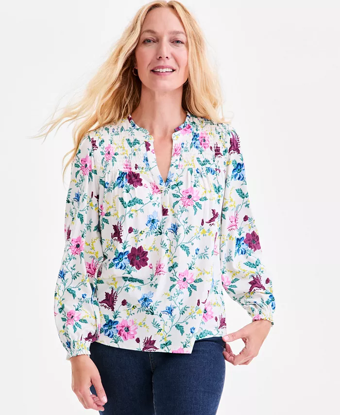 Топ из ситца с цветочным принтом, присборенный, с разрезом на горловине Style & Co, белый
Топ из ситца с цветочным принтом, присборенный, с разрезом на горловине Style & Co, белый