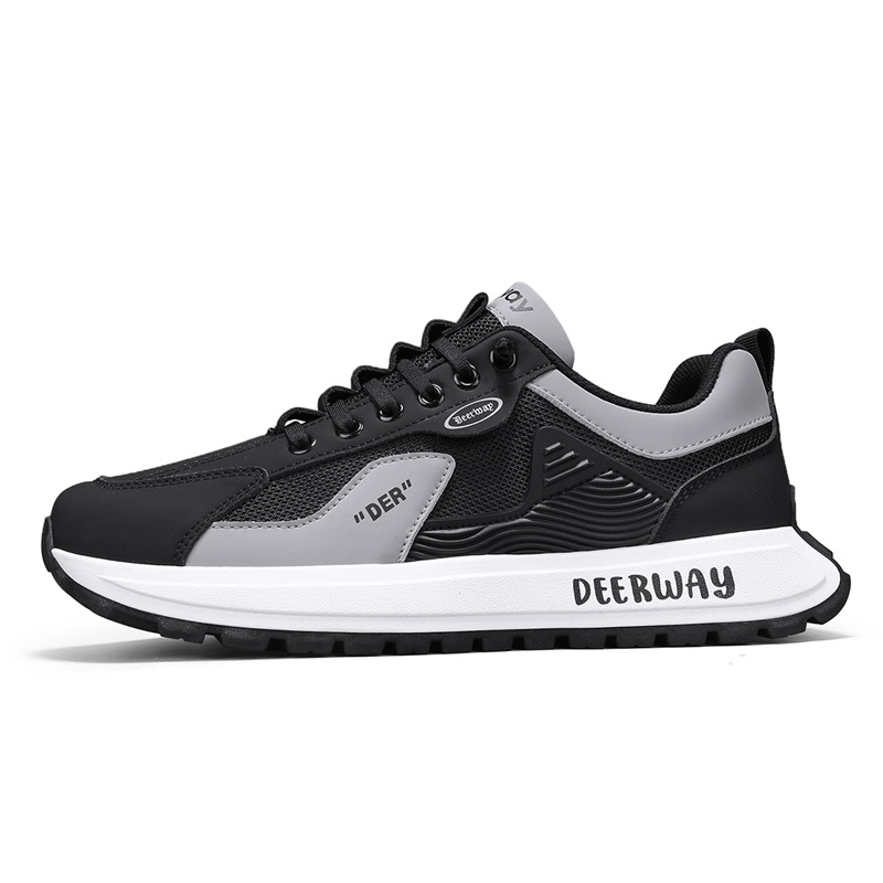 Прочные, дышащие, легкие, низкие повседневные туфли, мужские, черно-серые DEERWAY, Black Gray 
Прочные, дышащие, легкие, низкие повседневные туфли, мужские, черно-серые DEERWAY, Black Gray