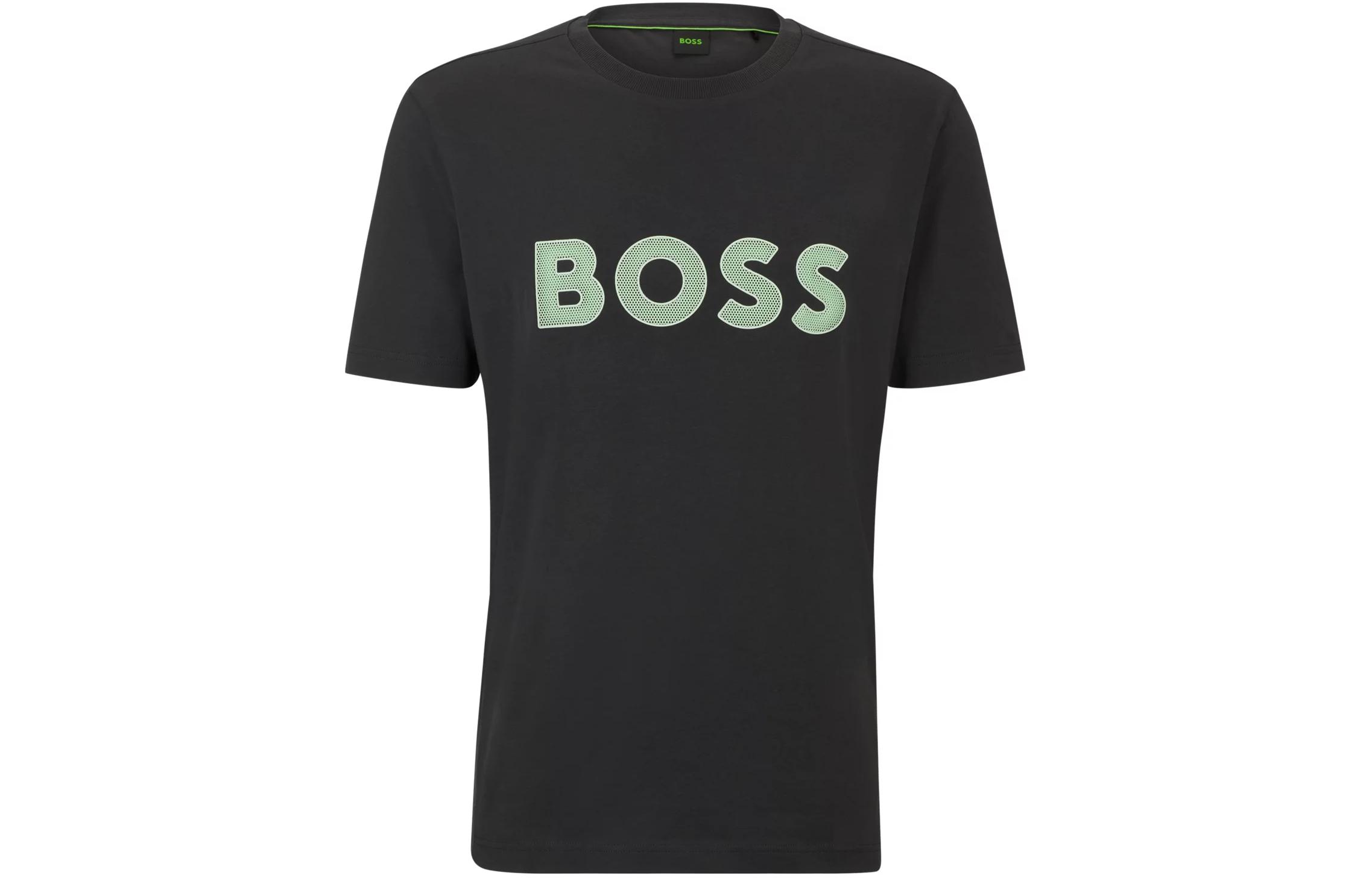 Футболка из хлопка с фактурным логотипом HUGO BOSS, черная 
Футболка из хлопка с фактурным логотипом HUGO BOSS, черная