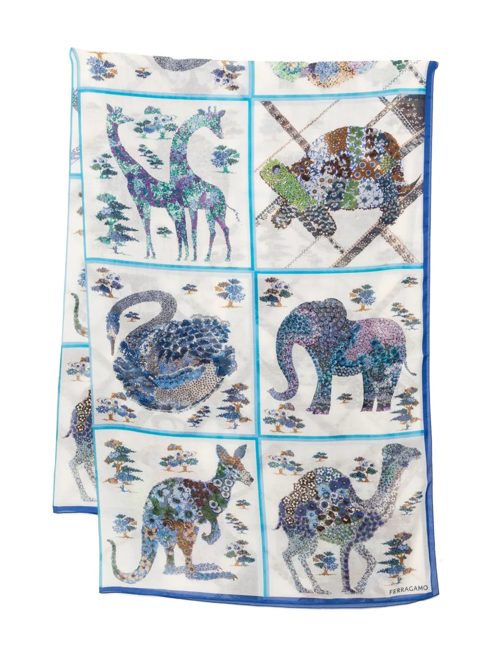 Шелковый шарф с принтом фиори Ferragamo, белый 
Шелковый шарф с принтом фиори Ferragamo, белый