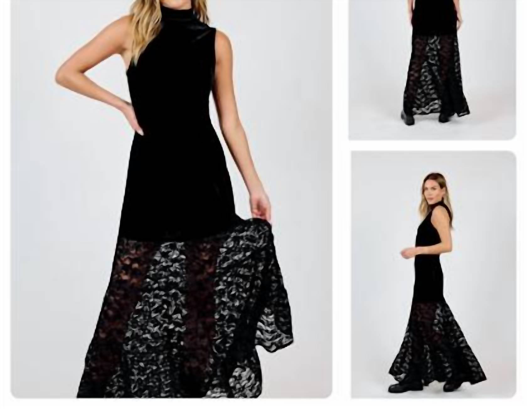 Sadie & Sage Бархатное кружевное макси-платье черного цвета с контрастными вставками
Sadie & Sage Бархатное кружевное макси-платье черного цвета с контрастными вставками