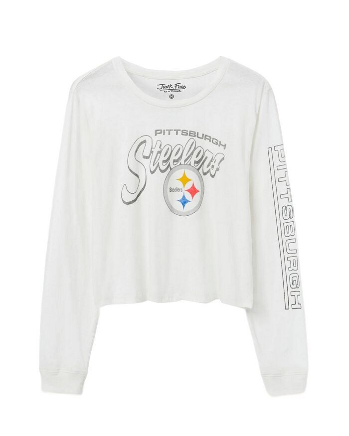 Женская укороченная футболка NFL Pittsburgh Steelers Touchdown с длинными рукавами Junk Food Clothing, белый
Женская укороченная футболка NFL Pittsburgh Steelers Touchdown с длинными рукавами Junk Food Clothing, белый