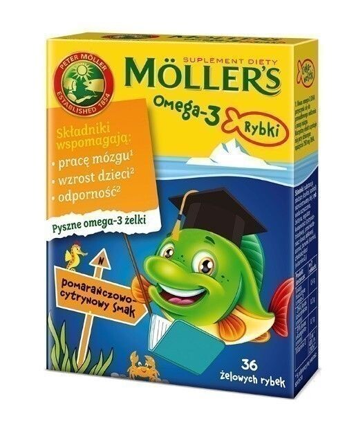 Желе с кислотами омега-3 и витамином D3 Mollers Omega-3 Rybki Pomarańczowo-Cytrynowe, 36 шт
Желе с кислотами омега-3 и витамином D3 Mollers Omega-3 Rybki Pomarańczowo-Cytrynowe, 36 шт