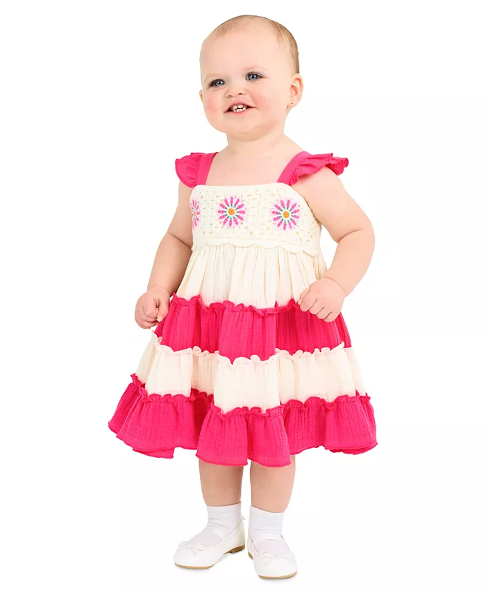 Платье для девочки с цветочным кружевом и ярусами из хлопка Rare Editions, розовый
Платье для девочки с цветочным кружевом и ярусами из хлопка Rare Editions, розовый