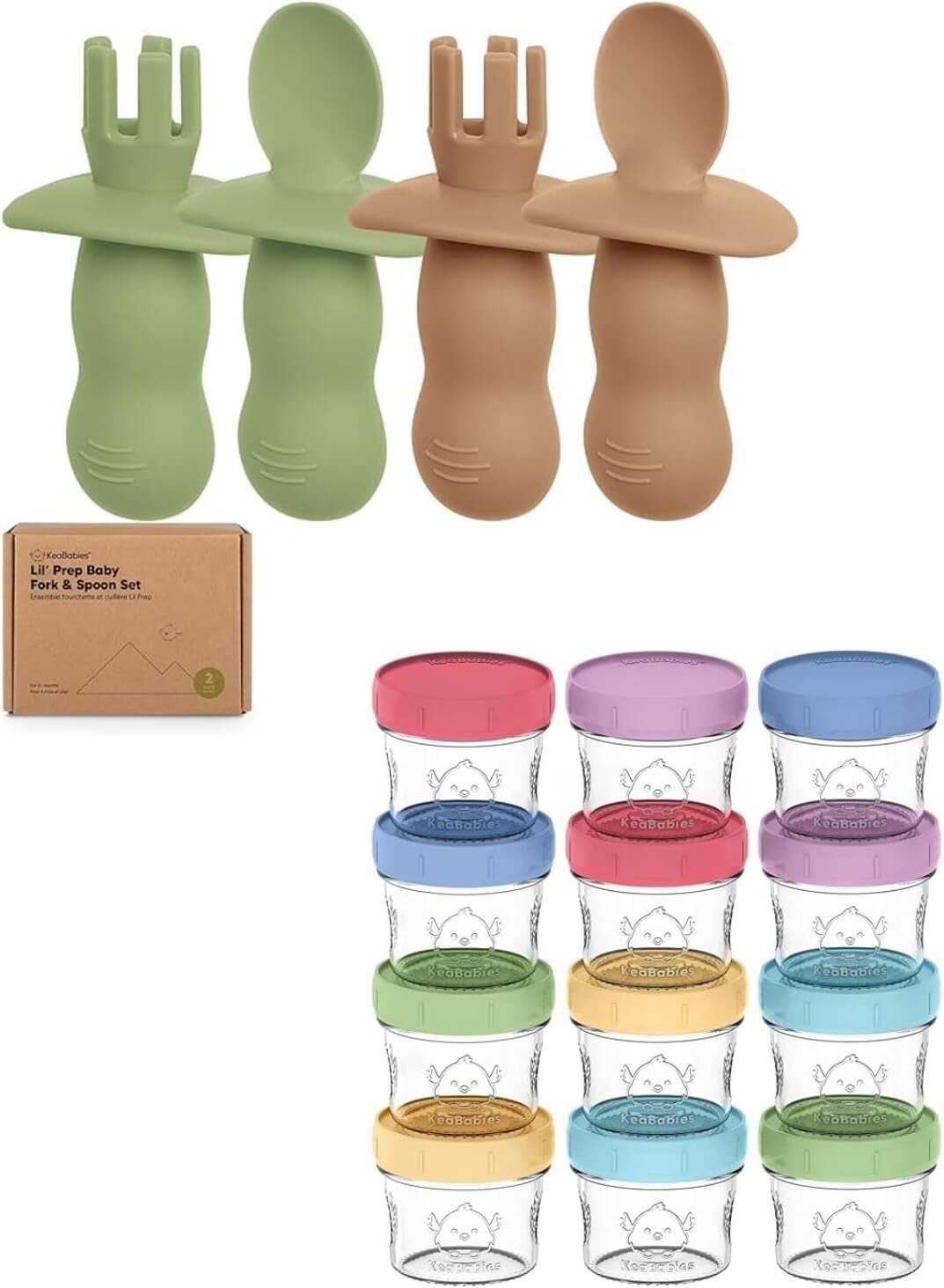 Набор силиконовых детских ложек и вилок Keababies из 4 упаковок и стеклянные контейнеры для детского питания из 12 упаковок
Набор силиконовых детских ложек и вилок Keababies из 4 упаковок и стеклянные контейнеры для детского питания из 12 упаковок