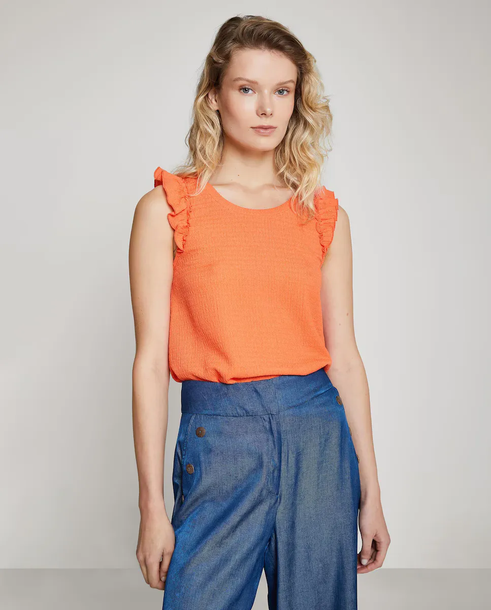 Женская футболка с рюшами на бретелях Trucco, оранжевый
Женская футболка с рюшами на бретелях Trucco, оранжевый