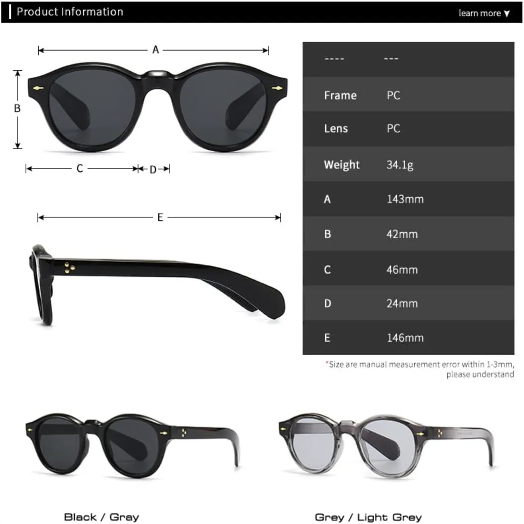 Винтажные круглые солнцезащитные очки для женщин, модные панк-очки, защита от УФ-излучения UV400, модные очки для мужчин с заклепками UATXTAU, Black Gray
Винтажные круглые солнцезащитные очки для женщин, модные панк-очки, защита от УФ-излучения UV400, модные очки для мужчин с заклепками UATXTAU, Black Gray