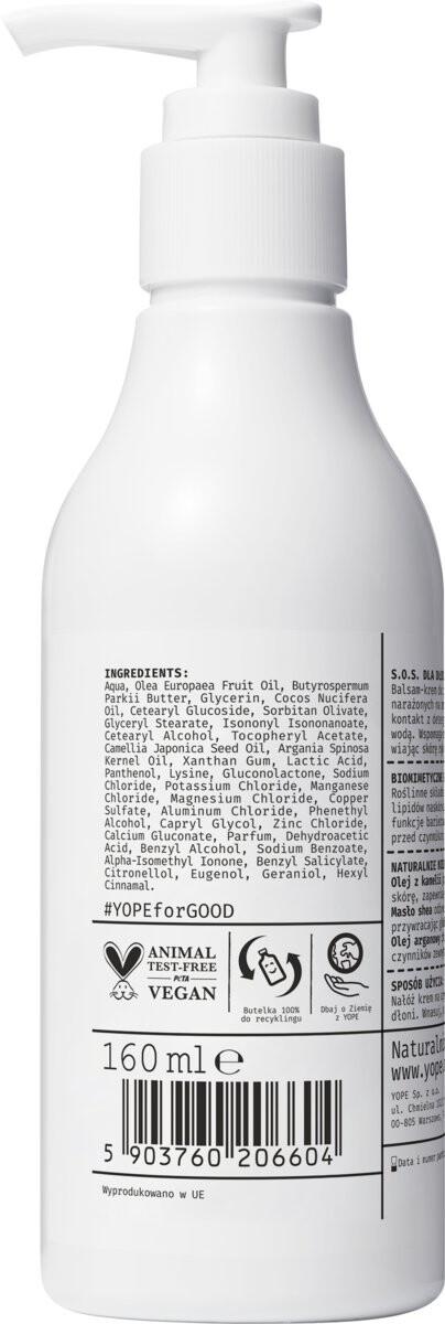Yope Hand, Восстанавливающий бальзам-крем для рук S.O.S для рук, 160 мл
Yope Hand, Восстанавливающий бальзам-крем для рук S.O.S для рук, 160 мл