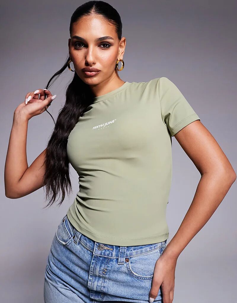 Детская футболка с короткими рукавами и логотипом, цвет светлый хаки Sixth June
Детская футболка с короткими рукавами и логотипом, цвет светлый хаки Sixth June