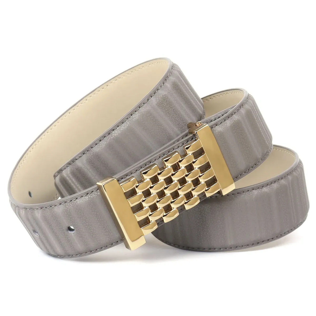 Кожаный ремень Anthoni Crown с пряжкой золотого цвета, серый
Кожаный ремень Anthoni Crown с пряжкой золотого цвета, серый