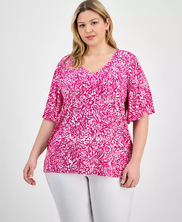 Топ больших размеров с принтом, расклешенными рукавами и V-образным вырезом JM Collection, фиолетовый
Топ больших размеров с принтом, расклешенными рукавами и V-образным вырезом JM Collection, фиолетовый