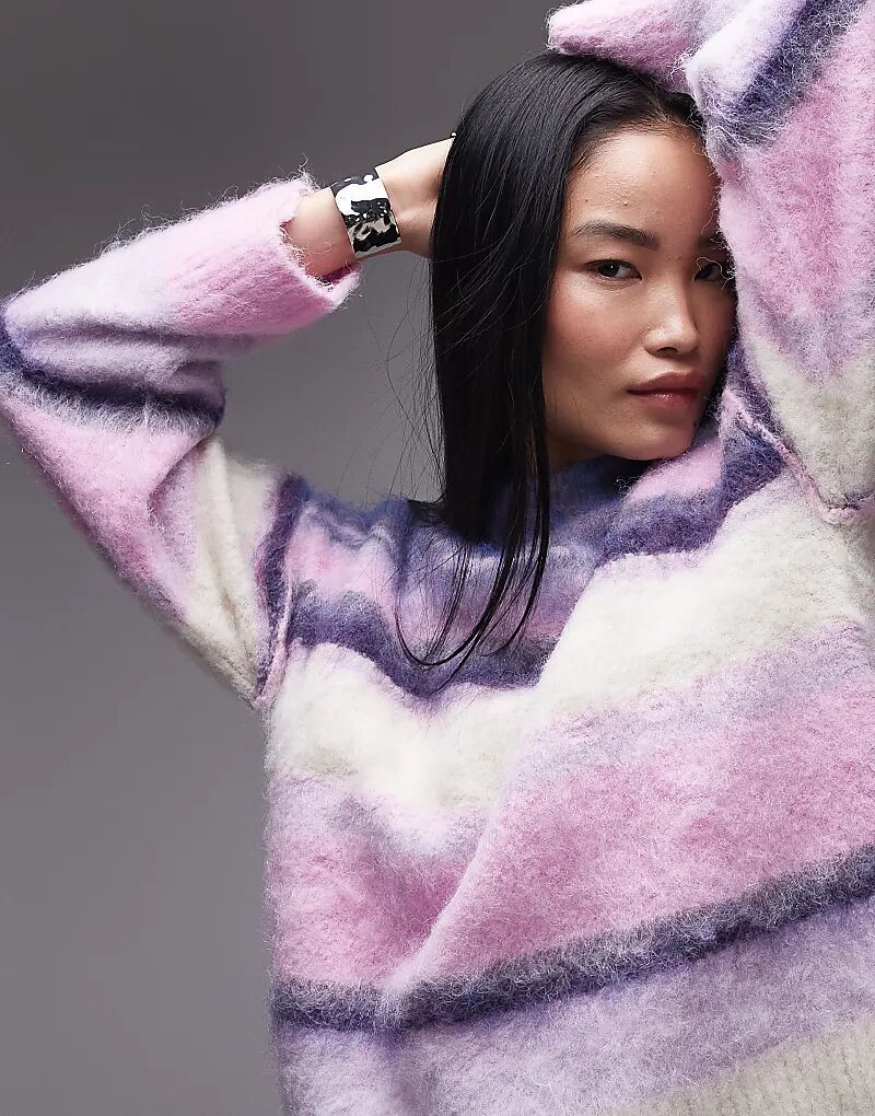 Вязаный пушистый полосатый свободный джемпер в фиолетовую полоску Topshop
Вязаный пушистый полосатый свободный джемпер в фиолетовую полоску Topshop