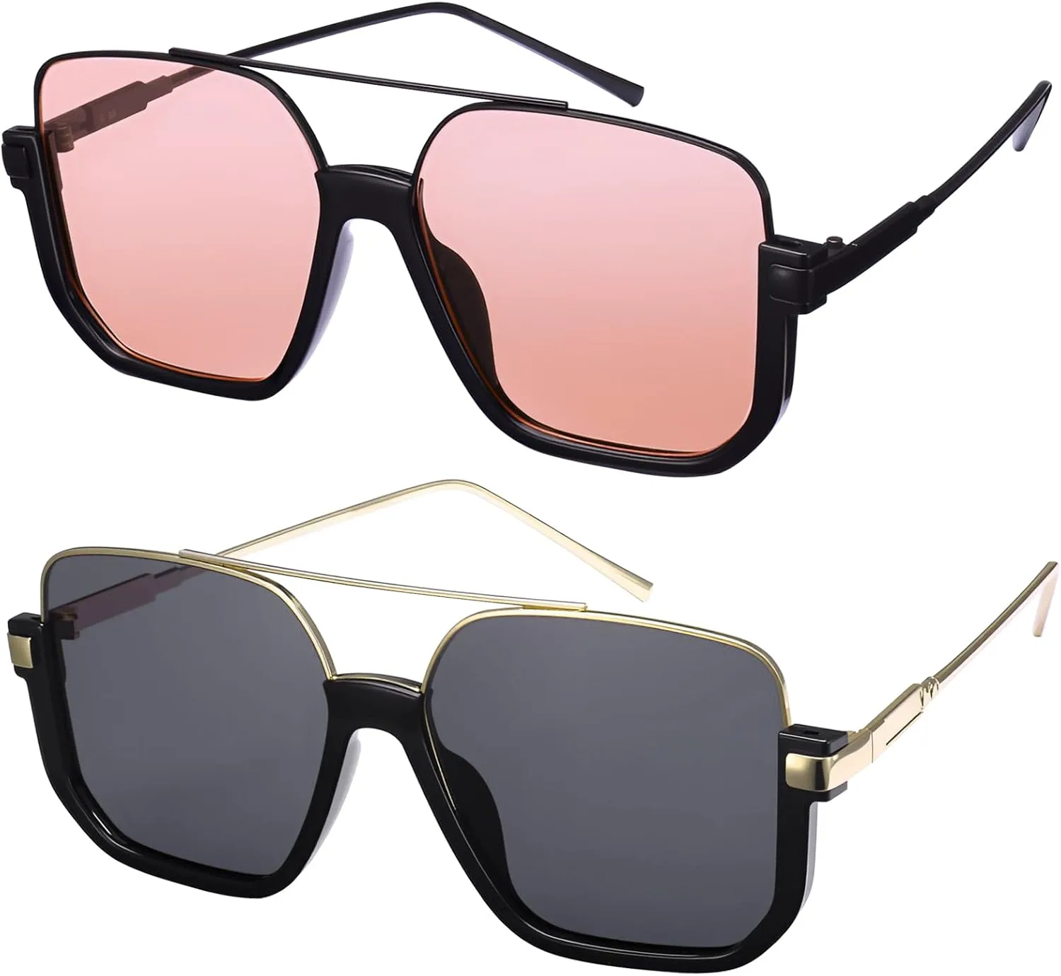 Ретро большие солнцезащитные очки для женщин, 2 пары, квадратные, с двойной перемычкой, полуободковые, в стиле 70-х, легкие, тонированные GGSTDDUP, Black
Ретро большие солнцезащитные очки для женщин, 2 пары, квадратные, с двойной перемычкой, полуободковые, в стиле 70-х, легкие, тонированные GGSTDDUP, Black