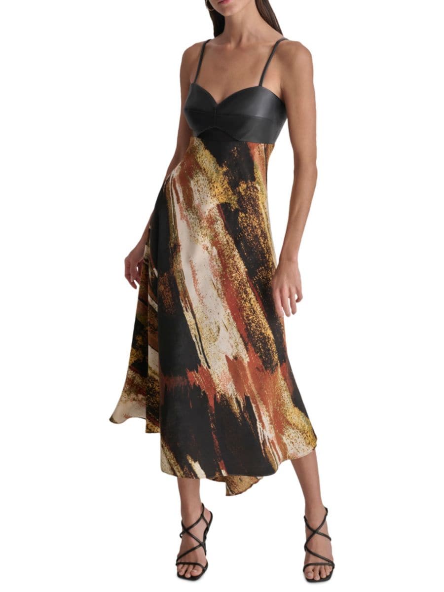 Платье-комбинация из искусственной кожи и атласа с принтом DKNY, цвет Black Paint 
Платье-комбинация из искусственной кожи и атласа с принтом DKNY, цвет Black Paint