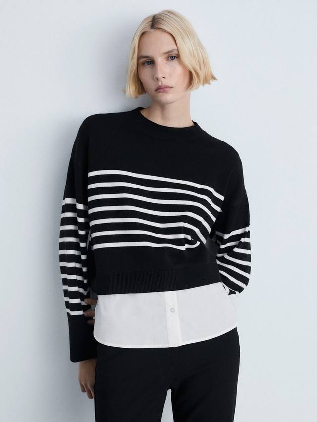 Джемпер с подолом рубашки в полоску garance Mango, черный/белый
Джемпер с подолом рубашки в полоску garance Mango, черный/белый