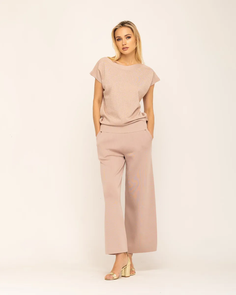 Женский свитер Alma с короткими рукавами, расшитый бисером Niza, бежевый 
Женский свитер Alma с короткими рукавами, расшитый бисером Niza, бежевый