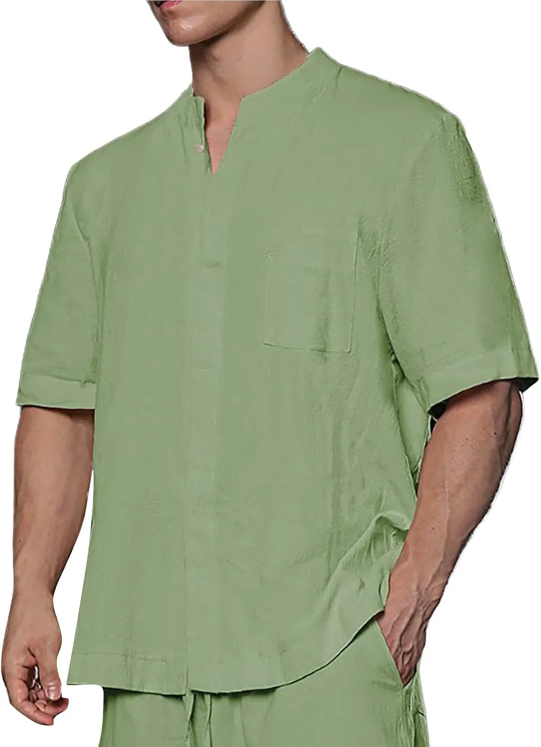 Хлопковая льняная рубашка-поло для мужчин с V-образным вырезом и коротким рукавом
Хлопковая льняная рубашка-поло для мужчин с V-образным вырезом и коротким рукавом