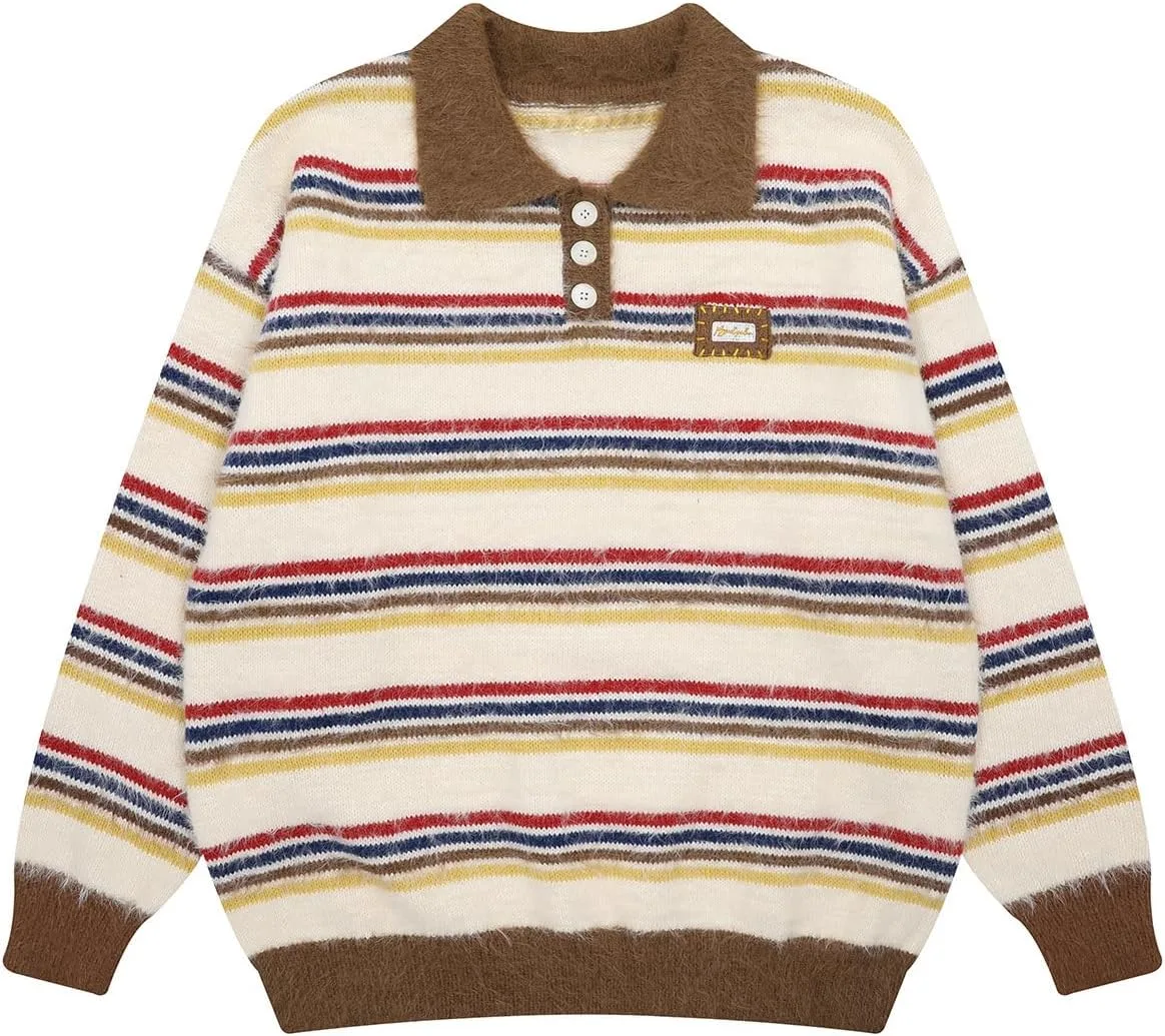 Bakyarder Unisex ретро полосатый поло свитер с длинным рукавом
Bakyarder Unisex ретро полосатый поло свитер с длинным рукавом