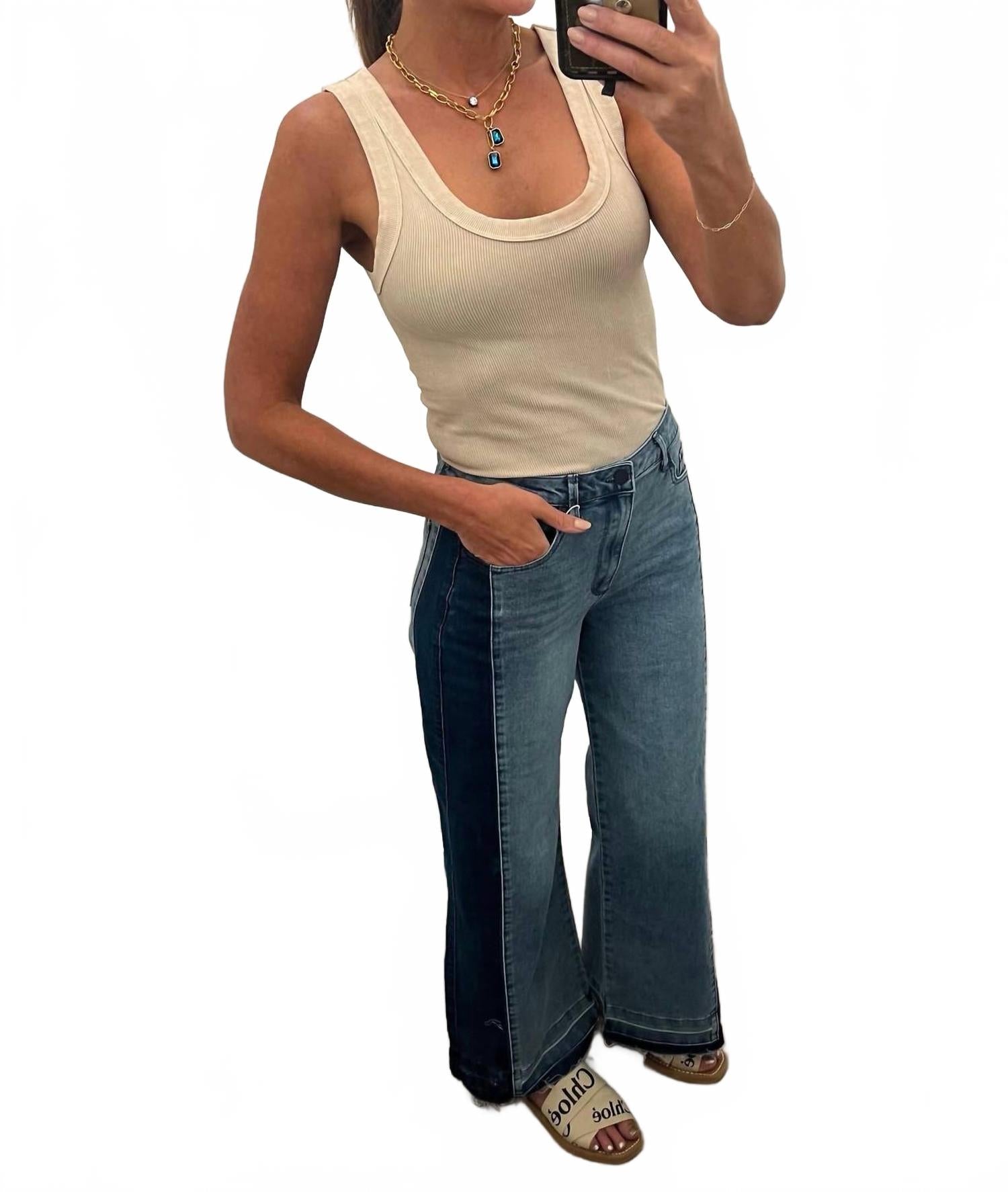 Двухцветные джинсы с широкими штанинами в синем цвете Tractr
Двухцветные джинсы с широкими штанинами в синем цвете Tractr