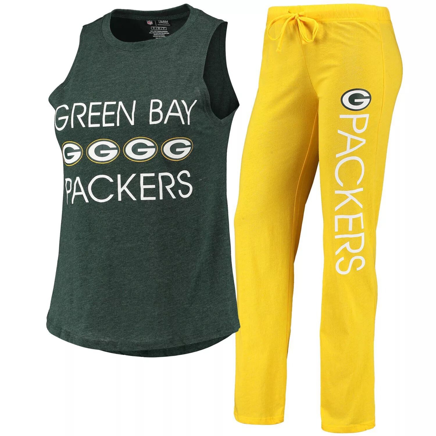 Женский комплект Concepts Sport золотого/зеленого цвета Green Bay Packers Muscle Майка и брюки для сна
Женский комплект Concepts Sport золотого/зеленого цвета Green Bay Packers Muscle Майка и брюки для сна
