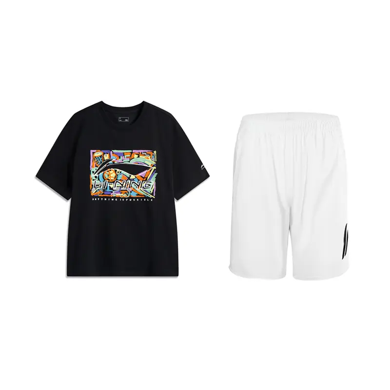 LINING Повседневная спортивная одежда Unisex черный топ+белые брюки
LINING Повседневная спортивная одежда Unisex черный топ+белые брюки