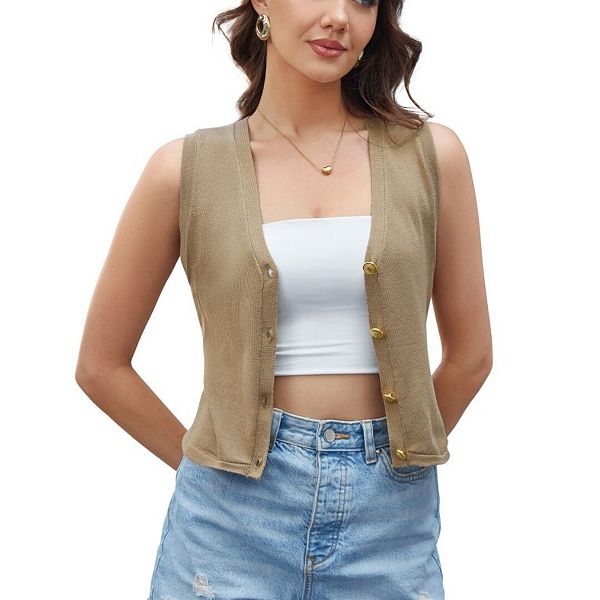 Женский безрукавный свитер-жилет с V-образным вырезом и пуговицами Yesfashion, Khaki
Женский безрукавный свитер-жилет с V-образным вырезом и пуговицами Yesfashion, Khaki