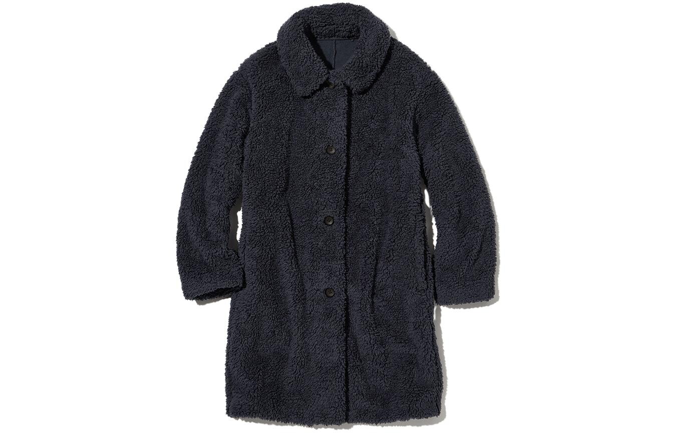 Однобортное флисовое пальто UNIQLO, 08 темно-серый 
Однобортное флисовое пальто UNIQLO, 08 темно-серый