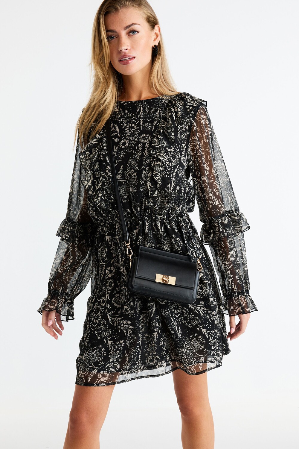 Мини-Платье со сборками и длинными рукавами Next, мультиколор
Мини-Платье со сборками и длинными рукавами Next, мультиколор