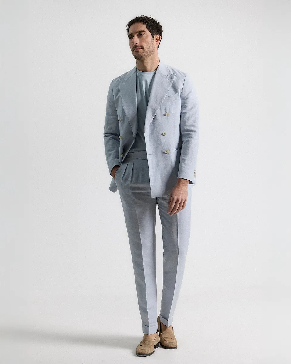 Мужские узкие брюки гуркха с эффектом льна светло-голубые PuroEgo, голубой 
Мужские узкие брюки гуркха с эффектом льна светло-голубые PuroEgo, голубой