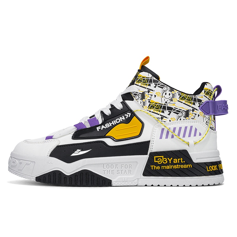 Kuding Антискользящие износостойкие дышащие высотные скейтерские кроссовки мужские бело-черные, цвет White Black 
Kuding Антискользящие износостойкие дышащие высотные скейтерские кроссовки мужские бело-черные, цвет White Black