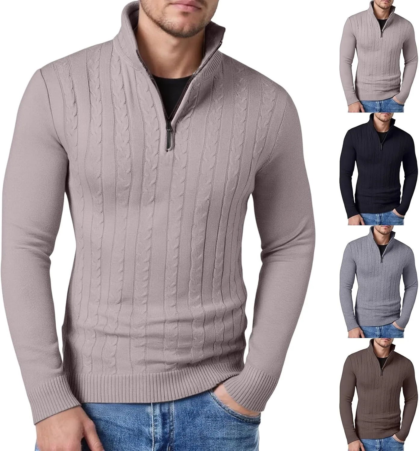 Мужской свитер с воротником стойкой и кабельной вязкой
Мужской свитер с воротником стойкой и кабельной вязкой