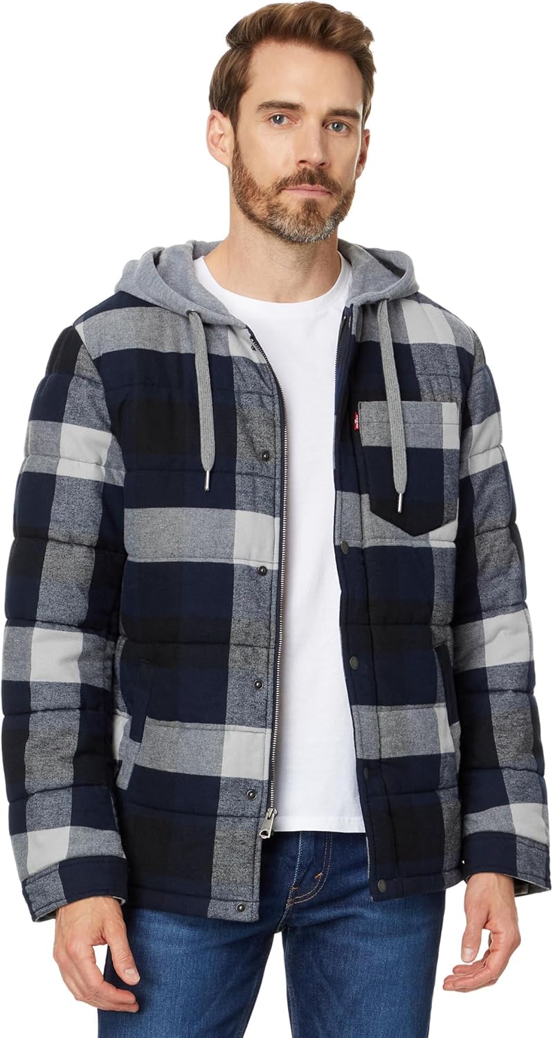 Мужская клетчатая куртка-рубашка Levi's с капюшоном и подкладкой из шерпы (стандартные размеры, большие и высокие), Navy/White Buffalo Plaid
Мужская клетчатая куртка-рубашка Levi's с капюшоном и подкладкой из шерпы (стандартные размеры, большие и высокие), Navy/White Buffalo Plaid