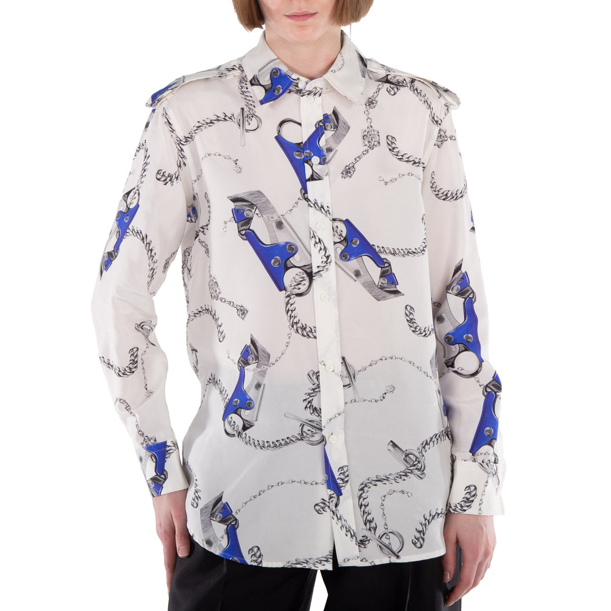 Burberry Knight Шелковая рубашка с принтом, синий/белый
Burberry Knight Шелковая рубашка с принтом, синий/белый