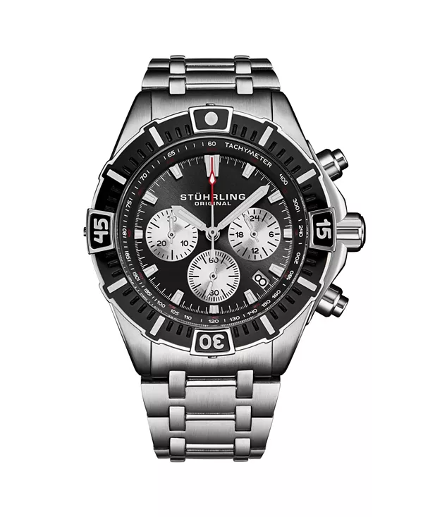 1022 мужские часы-хронограф, кварцевый механизм, черный циферблат, серебристые циферблаты, черный безель, корпус и браслет из нержавеющей стали, водонепроницаемость 50 м Stuhrling, black
1022 мужские часы-хронограф, кварцевый механизм, черный циферблат, серебристые циферблаты, черный безель, корпус и браслет из нержавеющей стали, водонепроницаемость 50 м Stuhrling, black