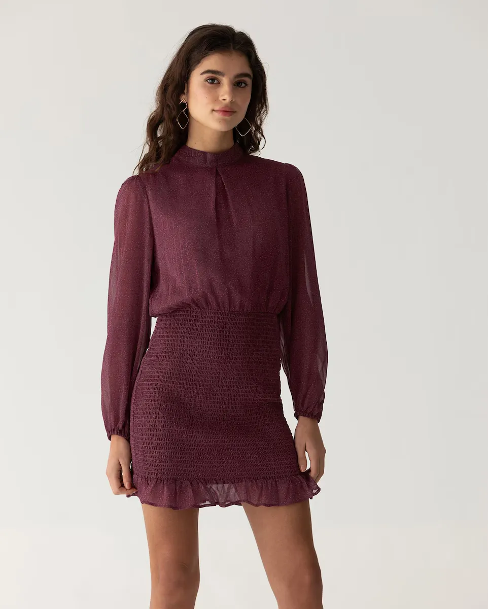 Мини-платье с пышными рукавами и юбкой в медовую соту Noon, бордовый
Мини-платье с пышными рукавами и юбкой в медовую соту Noon, бордовый