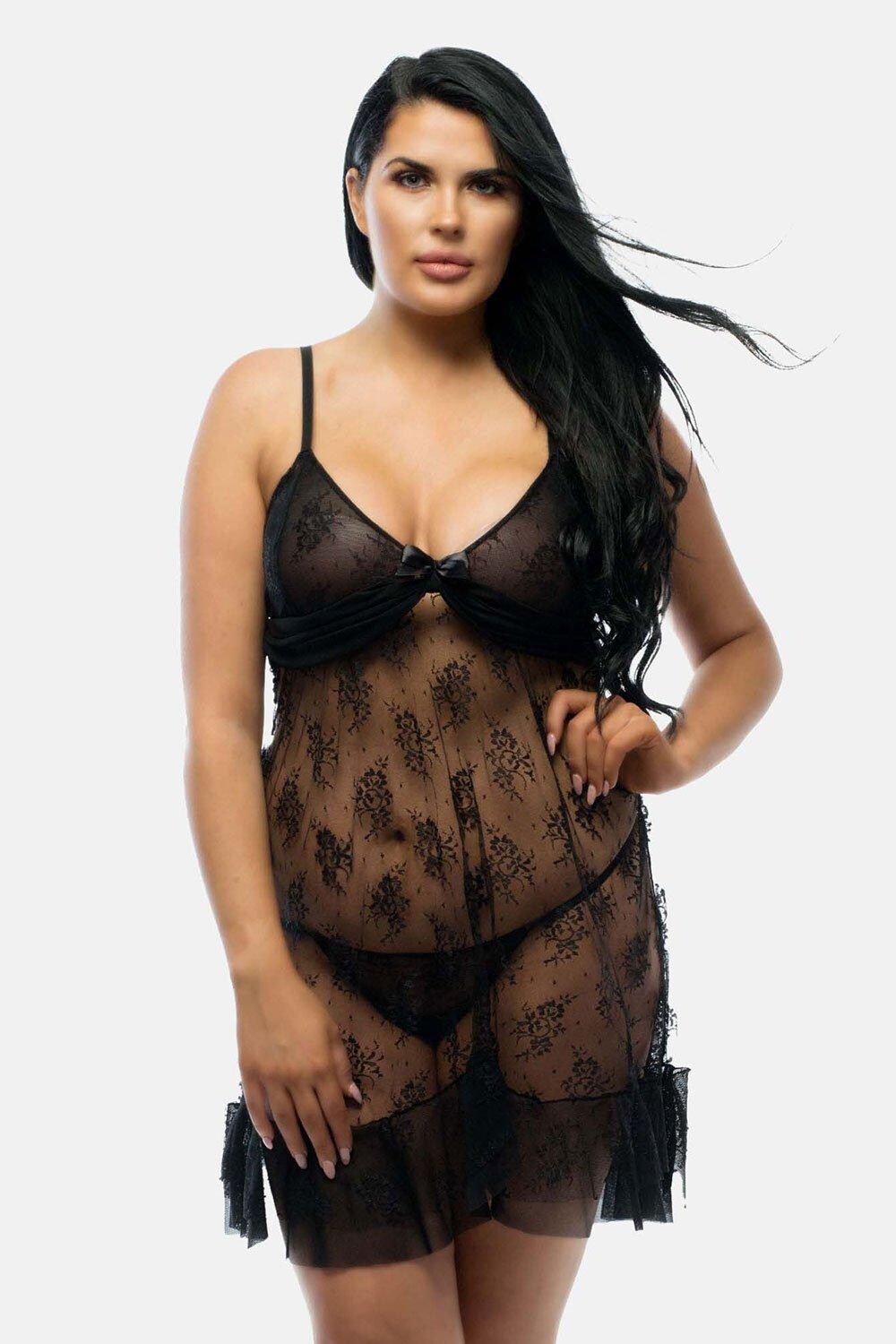 Черный кружевной бэби-долл Rhea Plus Size с рюшами Perfect4U, черный
Черный кружевной бэби-долл Rhea Plus Size с рюшами Perfect4U, черный
