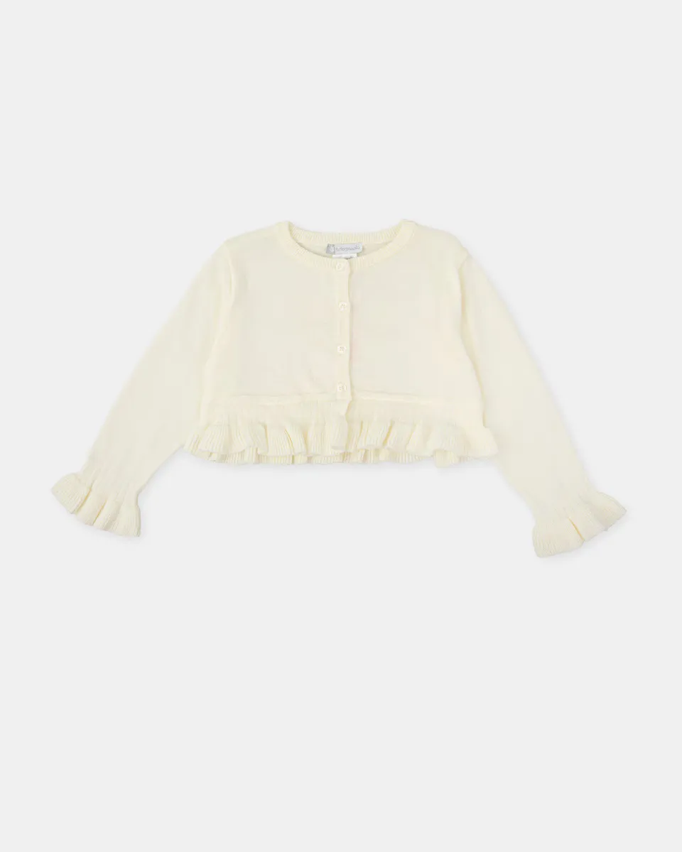 Кардиган для девочки с рюшами на манжетах и подоле Tutto Piccolo, белый
Кардиган для девочки с рюшами на манжетах и подоле Tutto Piccolo, белый