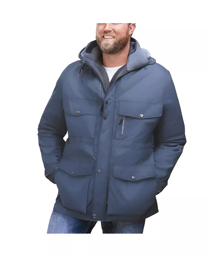 Парка с отстегивающимся капюшоном и 6 карманами на флисовой подкладке Big & Tall by KingSize Boulder Creek, синий 
Парка с отстегивающимся капюшоном и 6 карманами на флисовой подкладке Big & Tall by KingSize Boulder Creek, синий