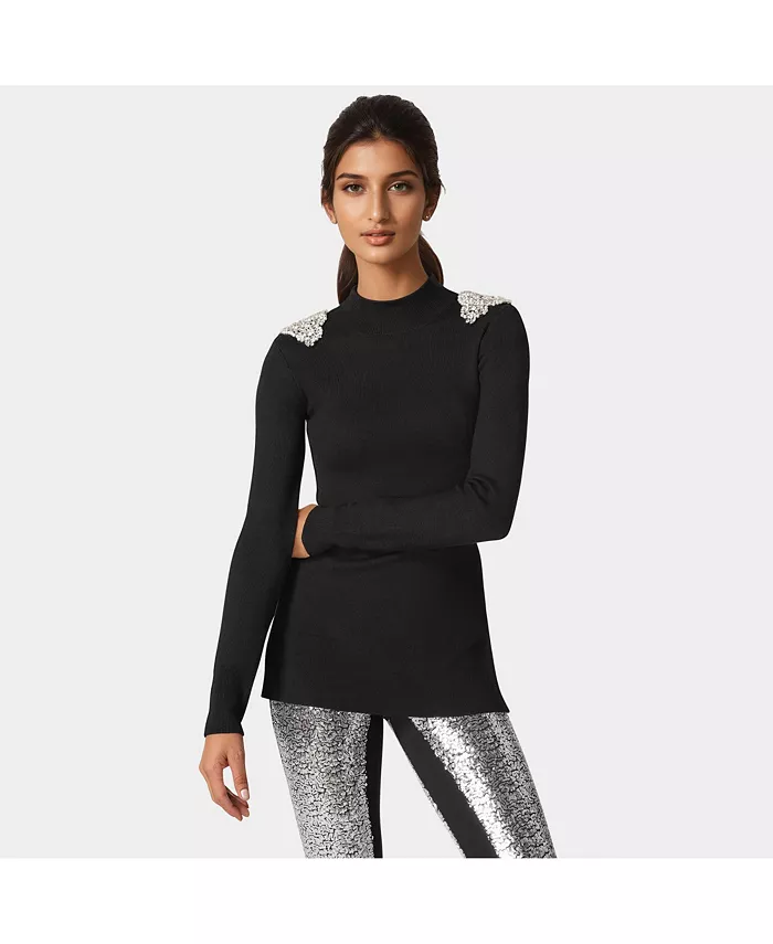 Женская туника-свитер с декоративным воротником Bebe, черный 
Женская туника-свитер с декоративным воротником Bebe, черный