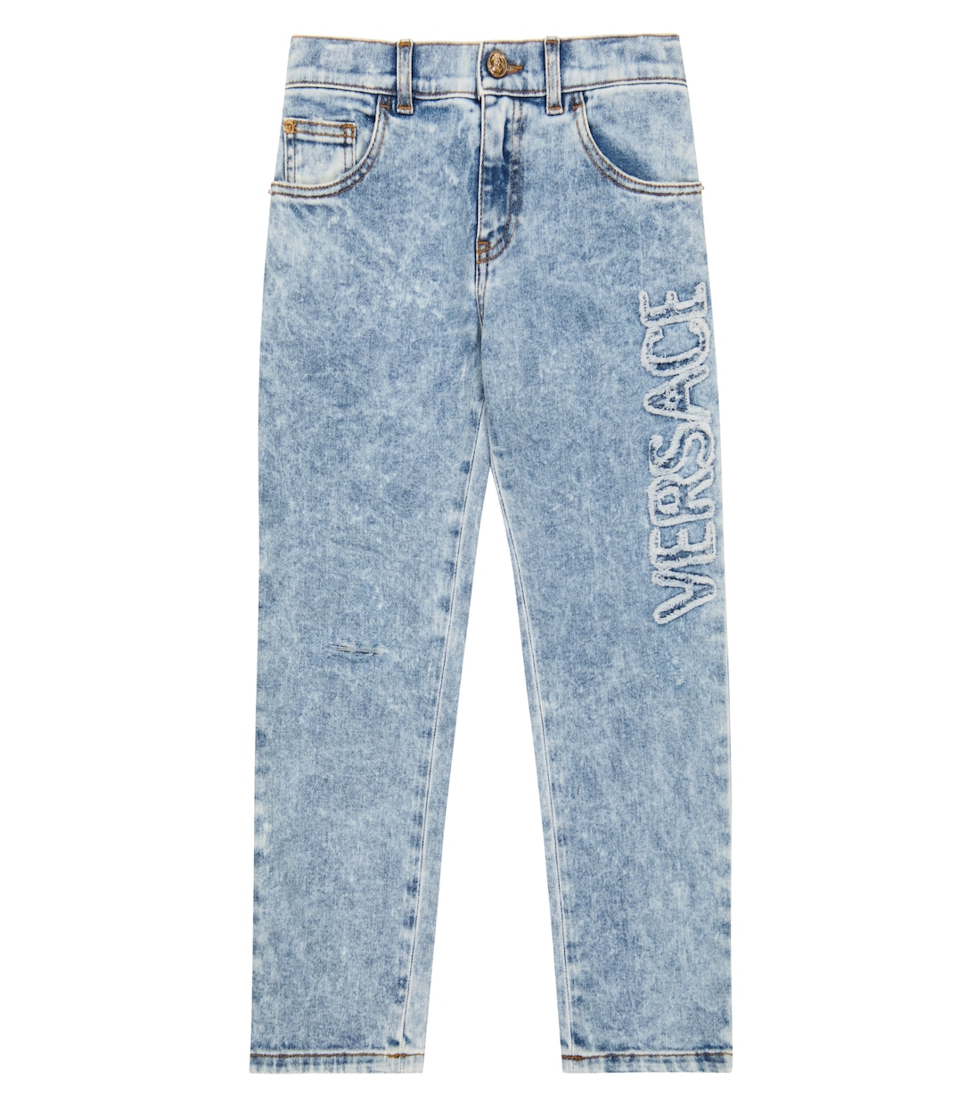 Джинсы с вышитым логотипом Versace Kids, Blu Medio 
Джинсы с вышитым логотипом Versace Kids, Blu Medio