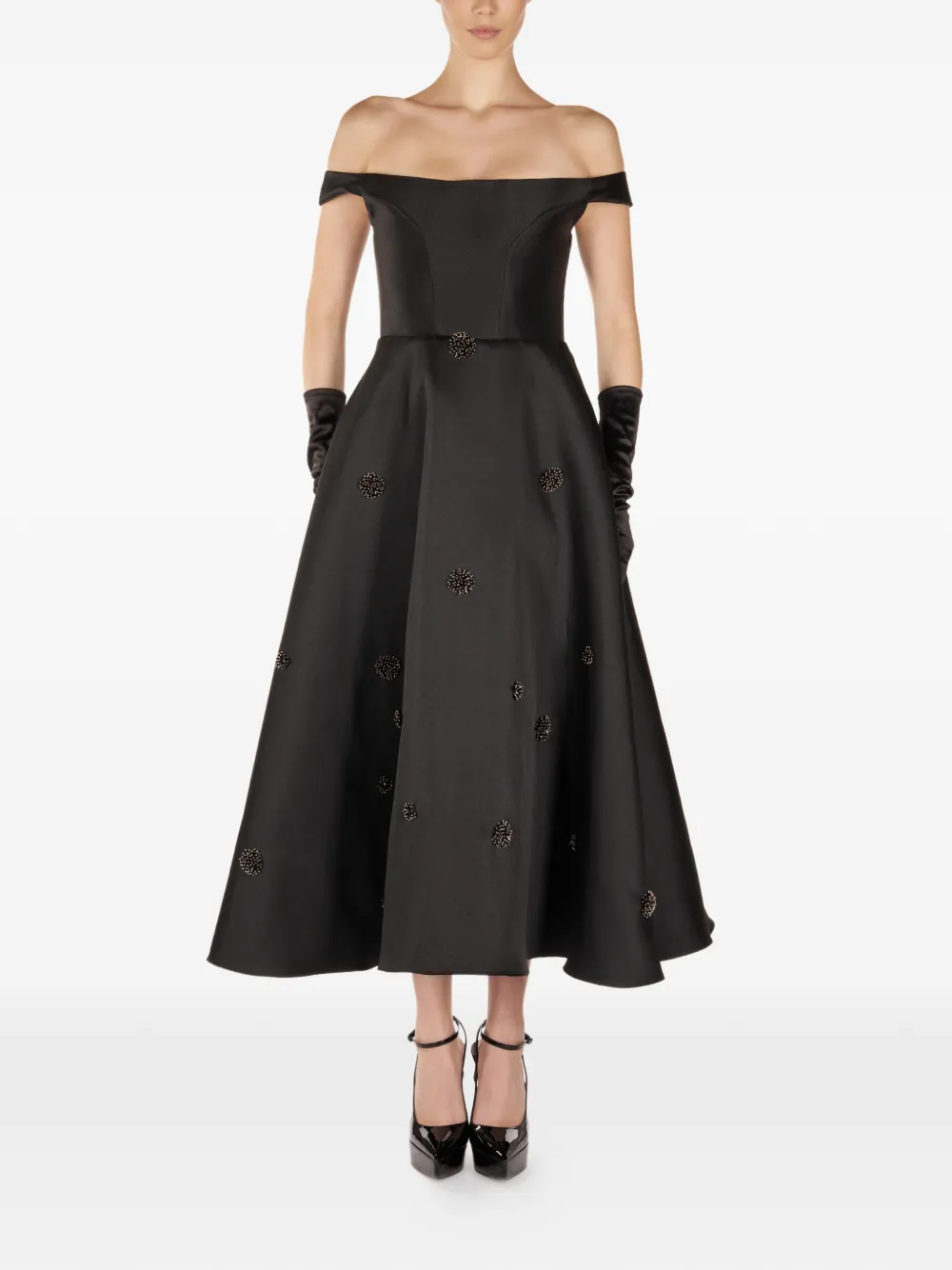 Украшенное платье миди с открытыми плечами Araftu, черный
Украшенное платье миди с открытыми плечами Araftu, черный