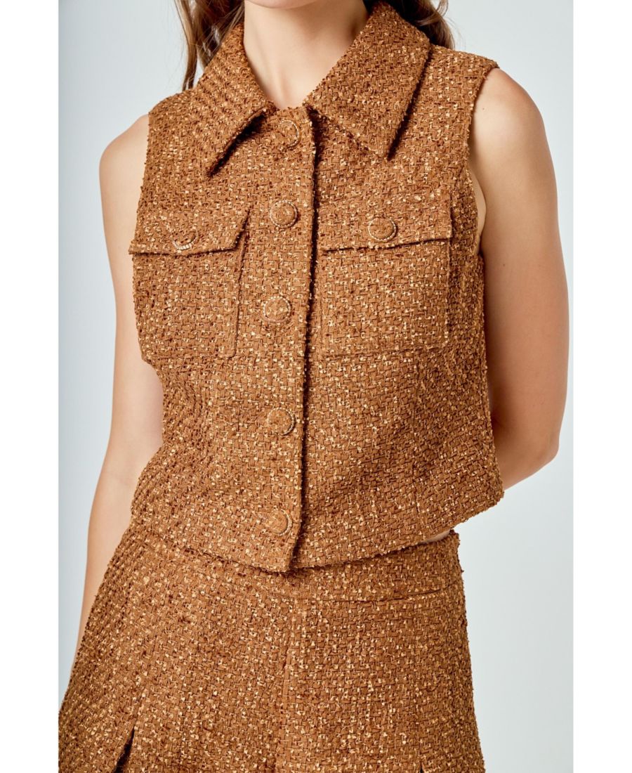 Женский твидовый короткий жакет без рукавов endless rose, Camel
Женский твидовый короткий жакет без рукавов endless rose, Camel