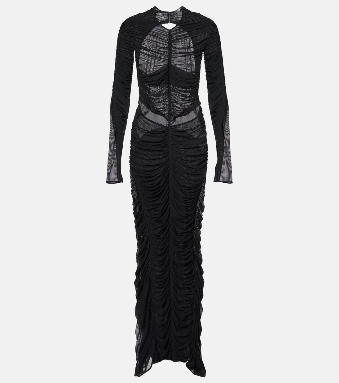 Платье из сетки с открытой спиной и сборками Mugler, черный
Платье из сетки с открытой спиной и сборками Mugler, черный