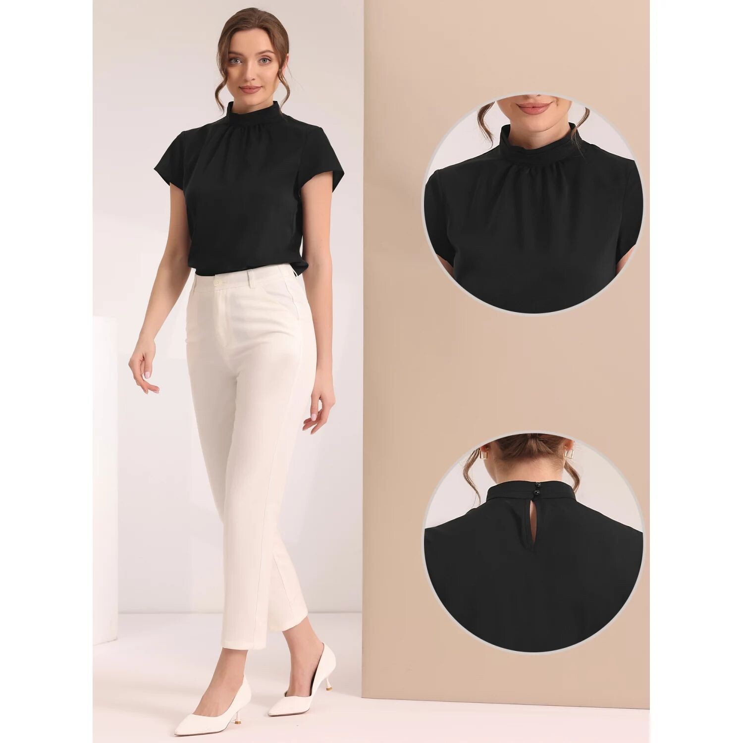 Рабочий топ для женской элегантной деловой блузки с воротником-стойкой и вырезом на спине с вырезом на спине ALLEGRA K, черный
Рабочий топ для женской элегантной деловой блузки с воротником-стойкой и вырезом на спине с вырезом на спине ALLEGRA K, черный