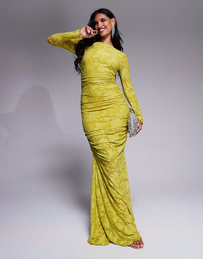 Платье макси с длинными рукавами и сборками Devore цвета лайма Asos Design
Платье макси с длинными рукавами и сборками Devore цвета лайма Asos Design