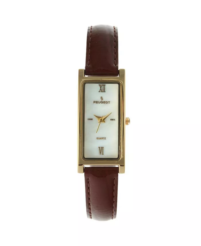 Женские прямоугольные часы с золотистым корпусом и глянцевым коричневым кожаным ремешком Peugeot, коричневый
Женские прямоугольные часы с золотистым корпусом и глянцевым коричневым кожаным ремешком Peugeot, коричневый